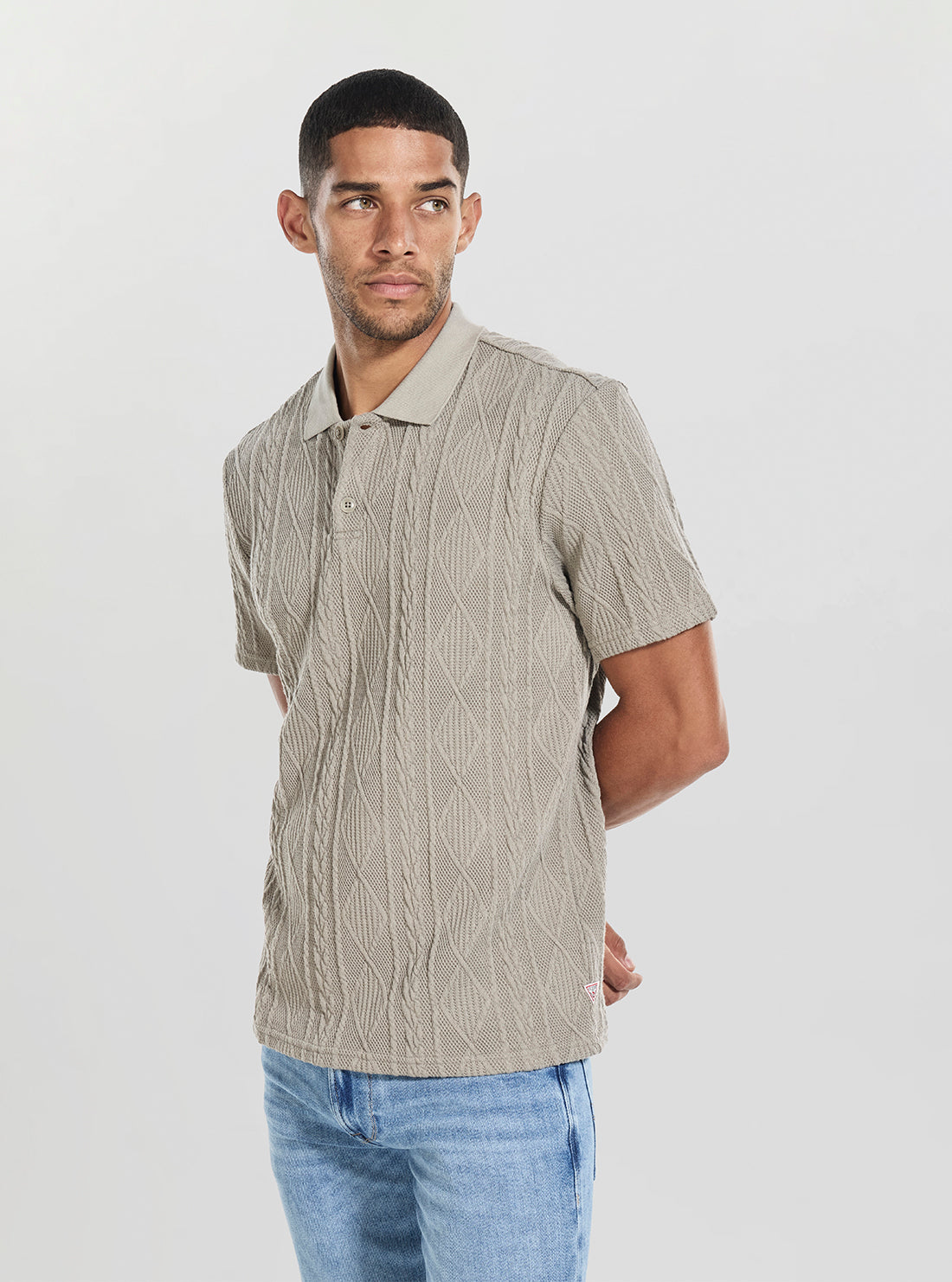 GUESS Mens Green Olin Textured Knitted Polo Shirt M5BP24K0760 Side View