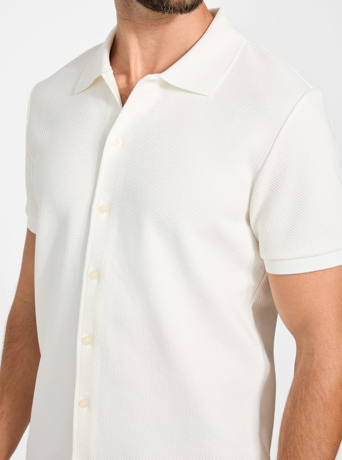 GUESS Mens Eco White Aaron Knit Button-Down Shirt M5BP26K0821 Detail View