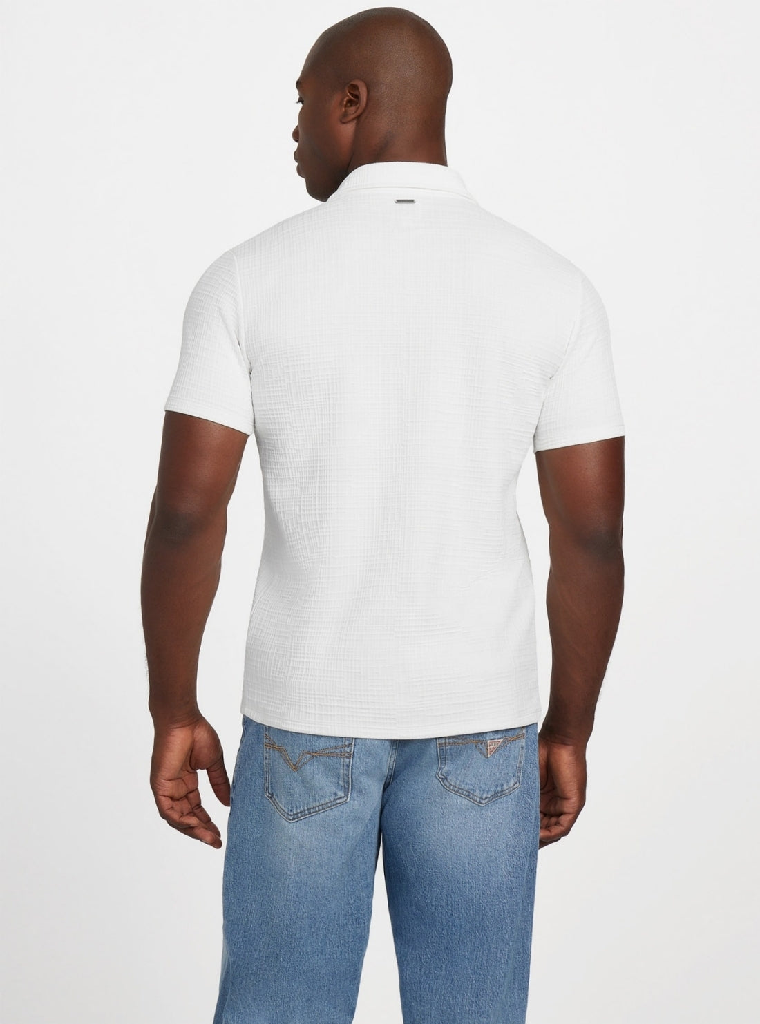 GUESS Mens Eco White Percy Textured Zip Polo Shirt M5BP31K0812 Back View