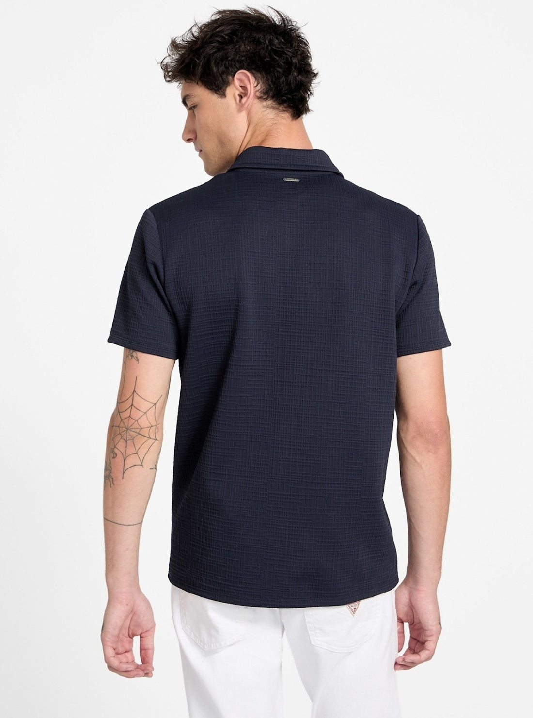 GUESS Mens Blue Eco Percy Textured Zip Polo Shirt M5BP31K0812 Back VIew