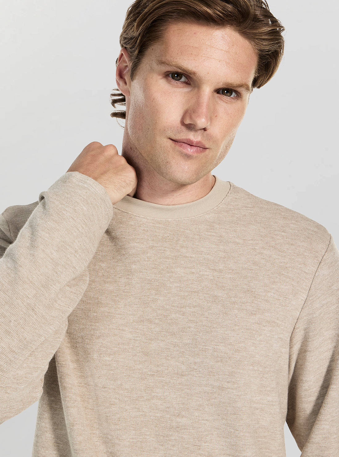 GUESS Mens Beige Saul Textured Knit Jumper M5BP51K0860 Detail View