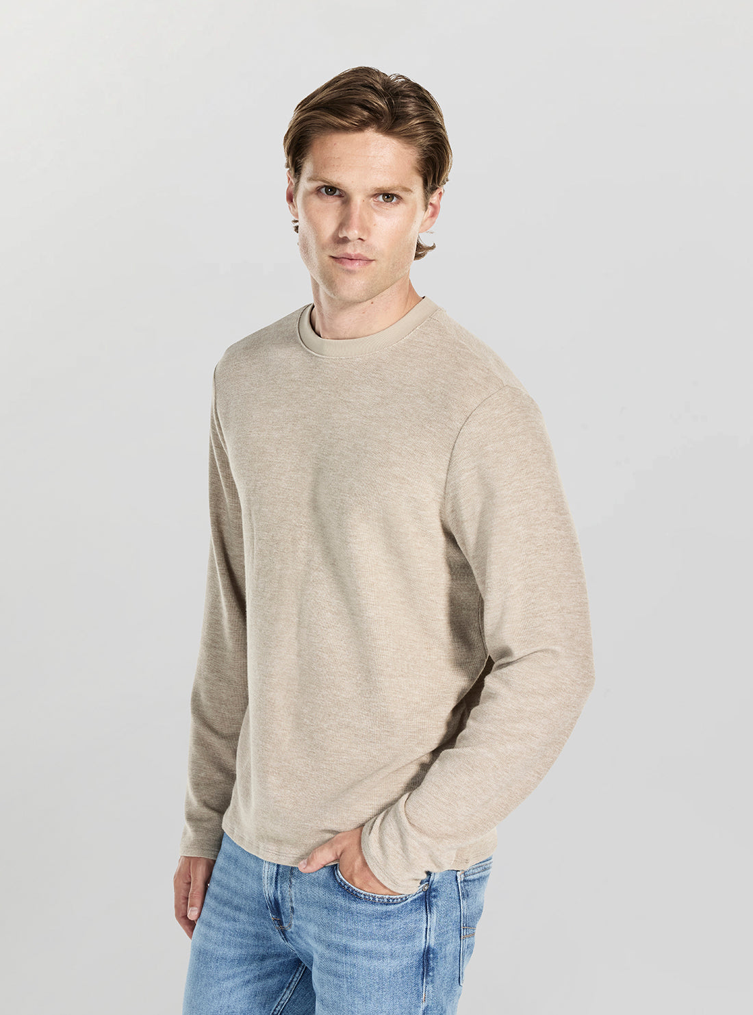 GUESS Mens Beige Saul Textured Knit Jumper M5BP51K0860 Side View