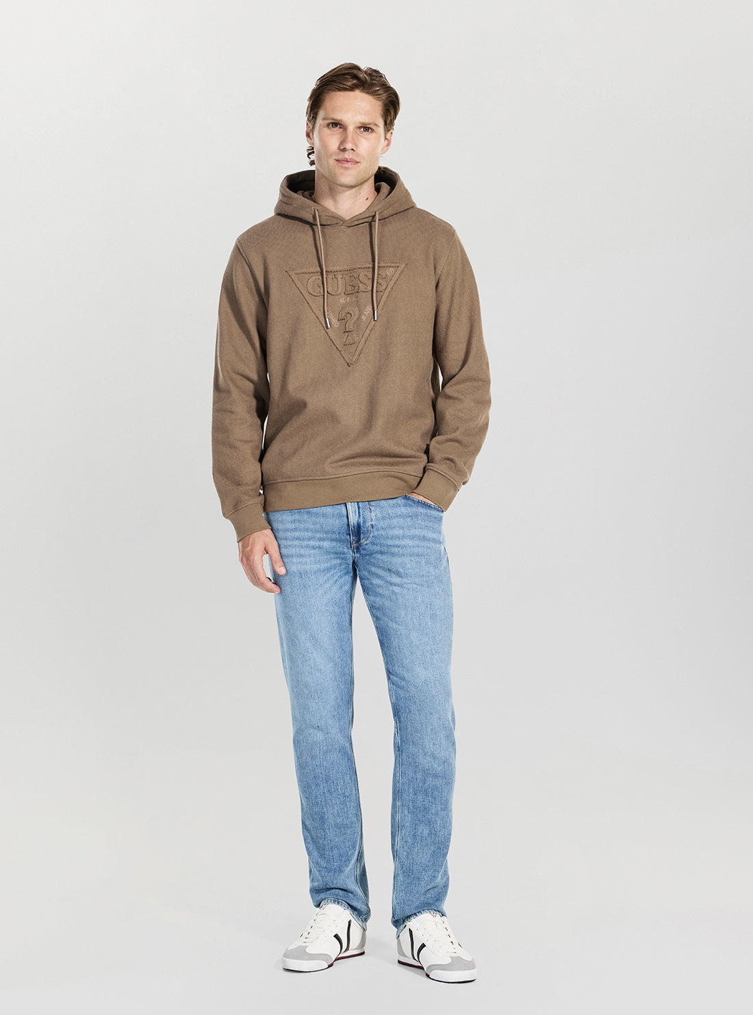 GUESS Mens Brown Logo Raw Patch Hoodie Sweatshirt M5BQ04K0961 Full View