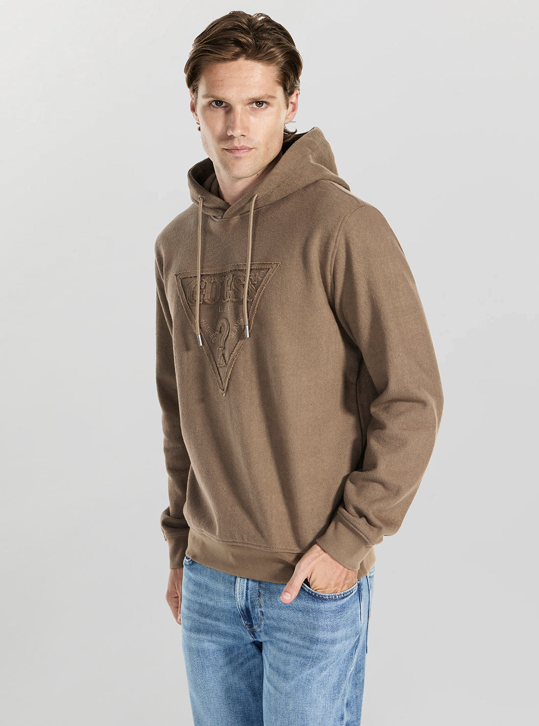 GUESS Mens Brown Logo Raw Patch Hoodie Sweatshirt M5BQ04K0961 Side View