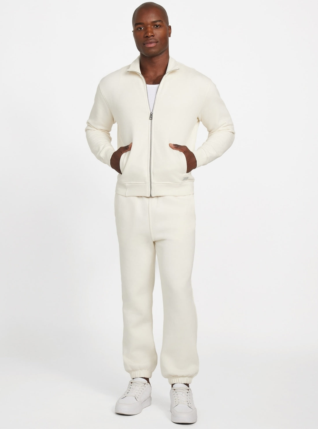 GUESS Mens White 1981 Label Mockneck Jacket M5BQ70K9V31 Full View