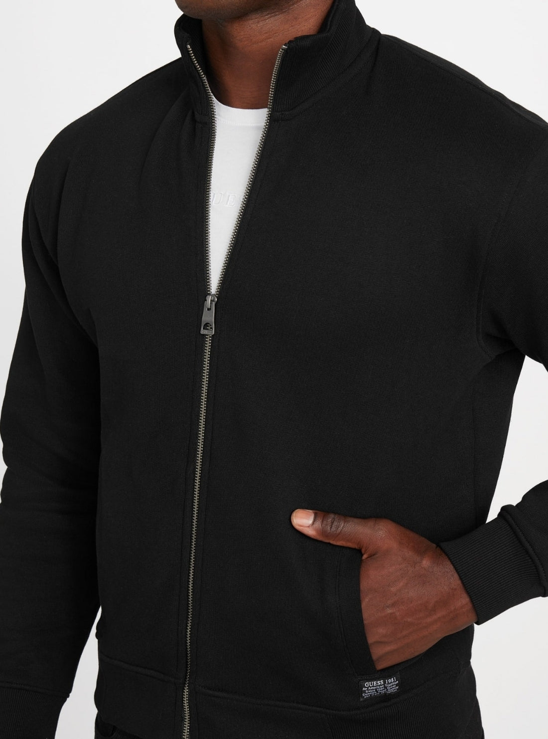 GUESS Mens Black 1981 Label Mockneck Jacket M5BQ70K9V31 Detail View