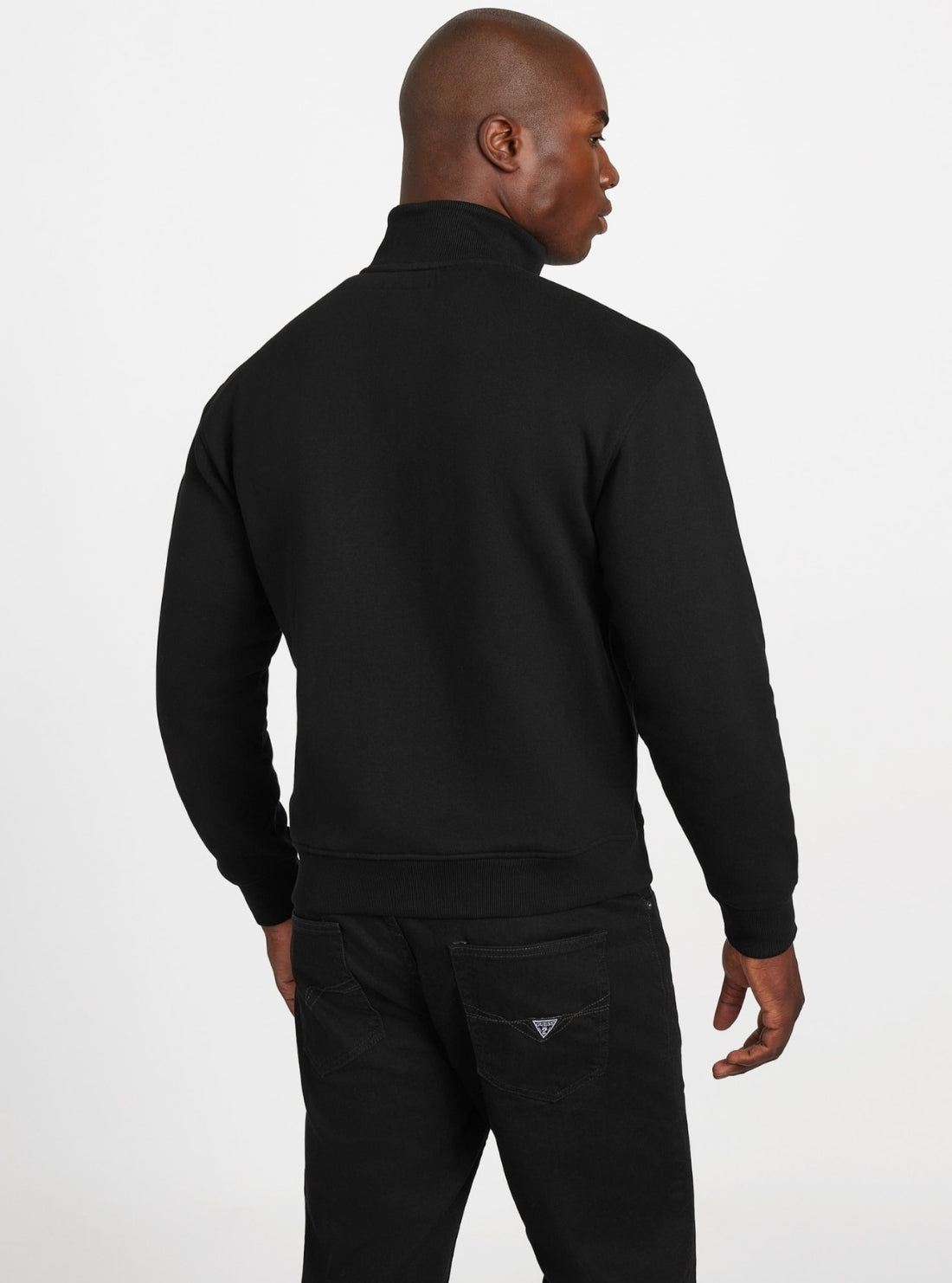 GUESS Mens Black 1981 Label Mockneck Jacket M5BQ70K9V31 Back View