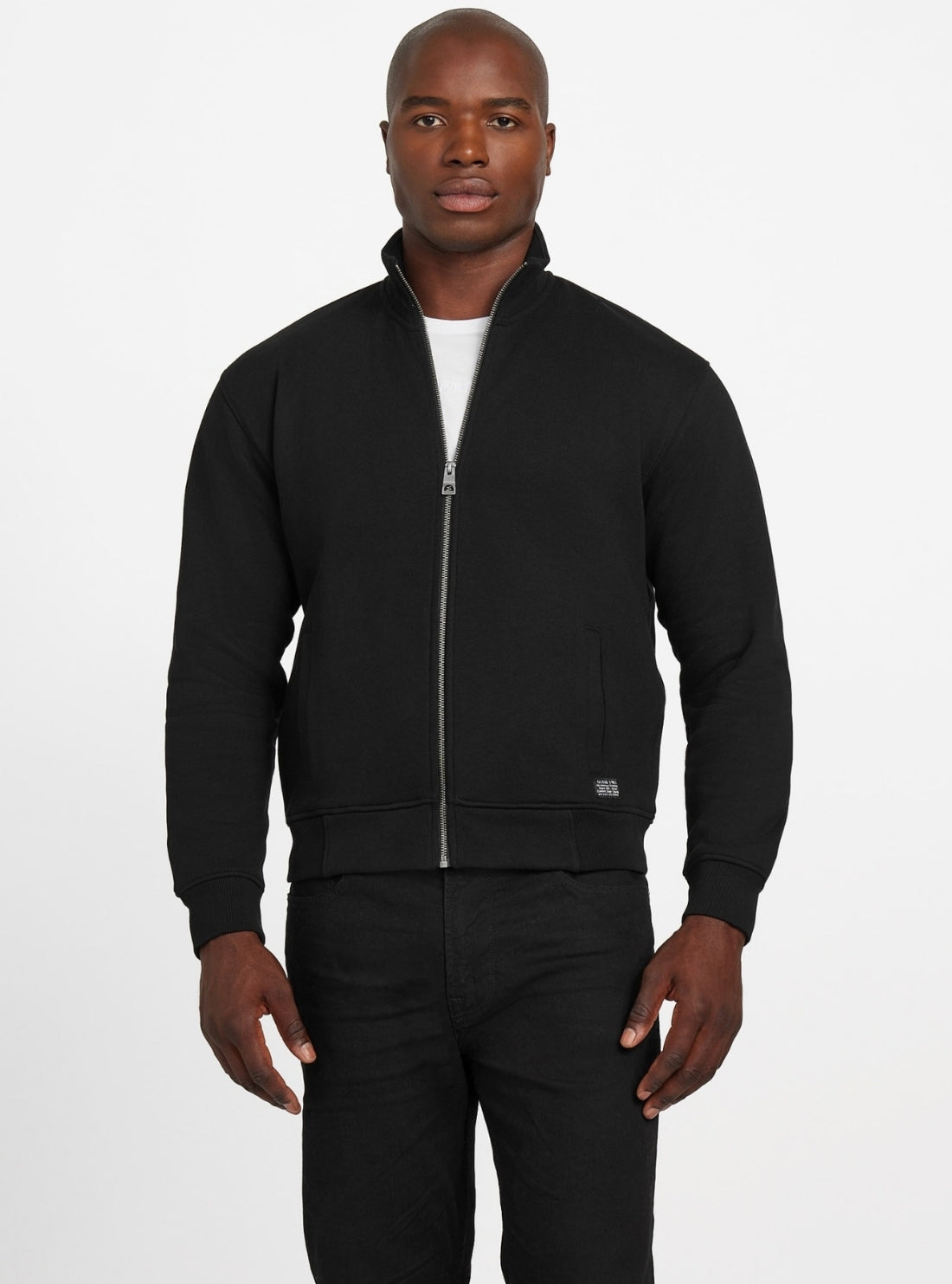 GUESS Mens Black 1981 Label Mockneck Jacket M5BQ70K9V31 Front View