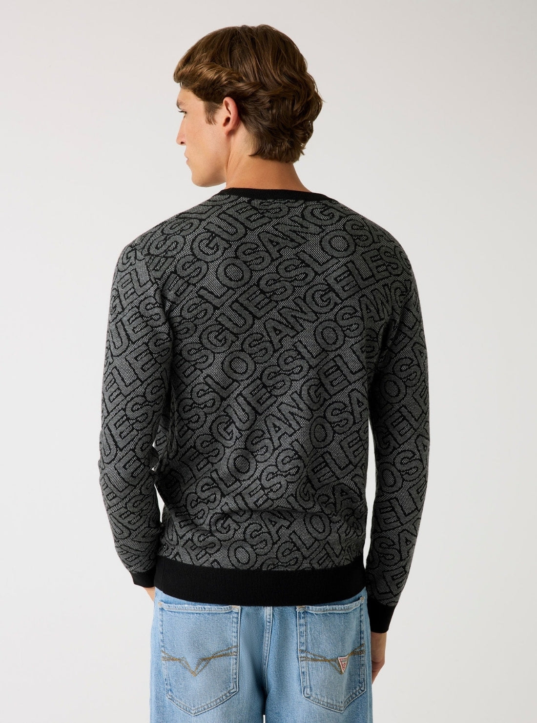 GUESS Mens Black Jarrod All-Over Jacquard Sweater M5BR11Z0442 Back View