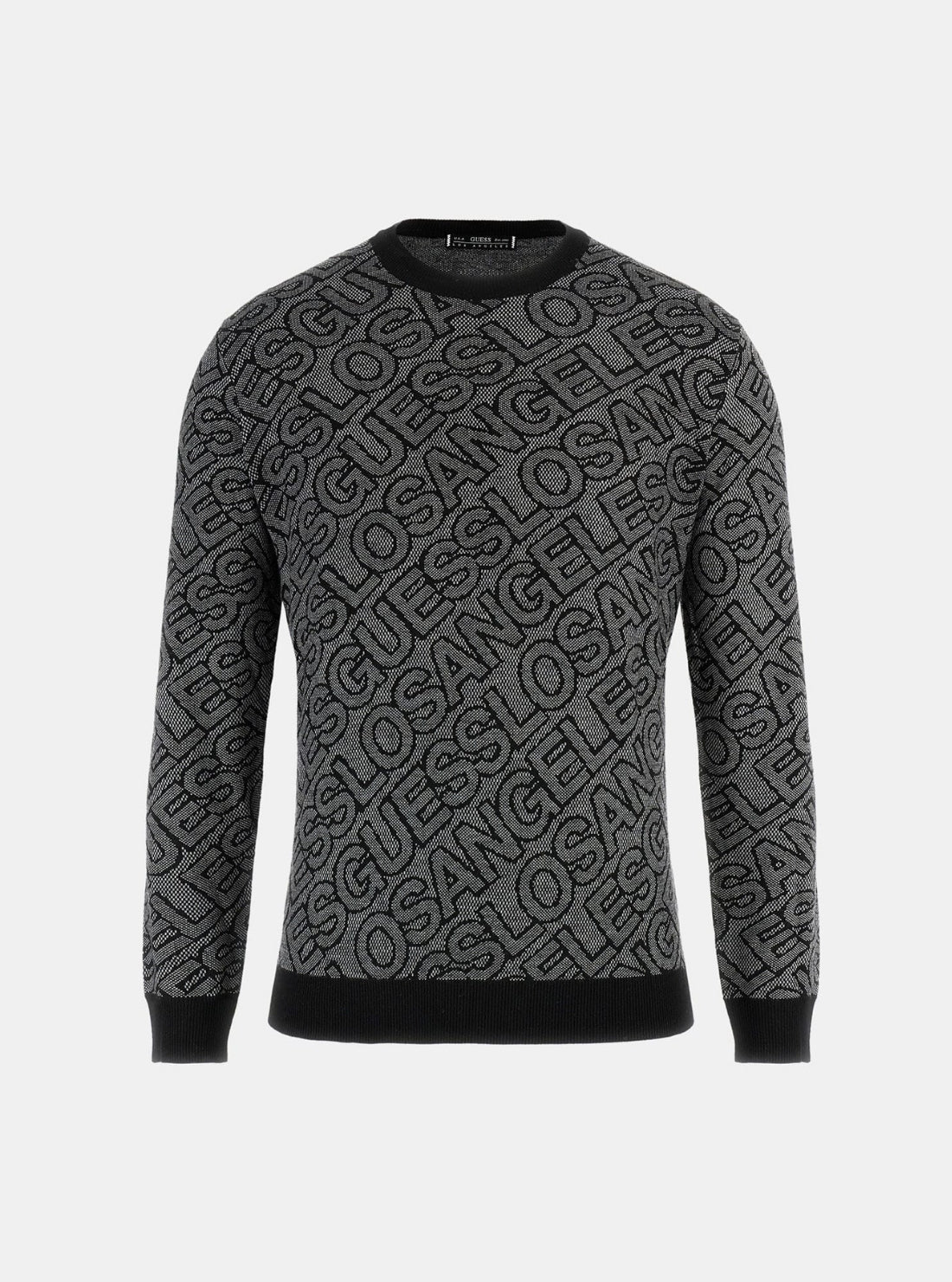 GUESS Mens Black Jarrod All-Over Jacquard Sweater M5BR11Z0442 Flatlay