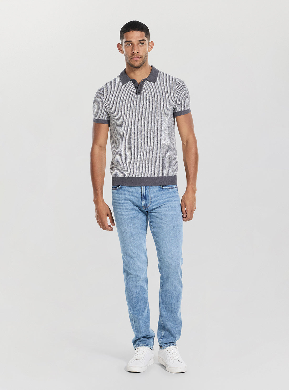 GUESS Mens Grey Isaac Textured Polo Shirt M5BR36Z3860 Full View
