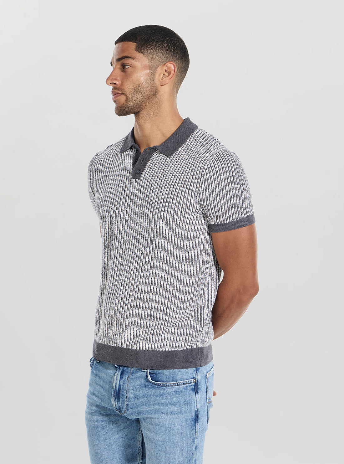 GUESS Mens Grey Isaac Textured Polo Shirt M5BR36Z3860 Side View