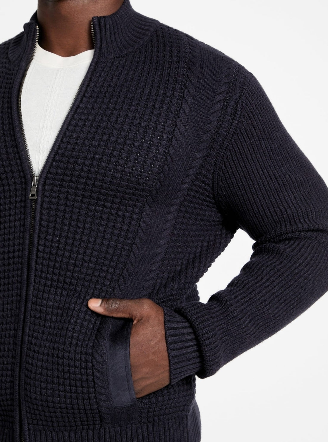 GUESS Mens Eco Smart Blue Ryder Waffle-Knit Cardigan M5BR40Z2ZK2 Detail View