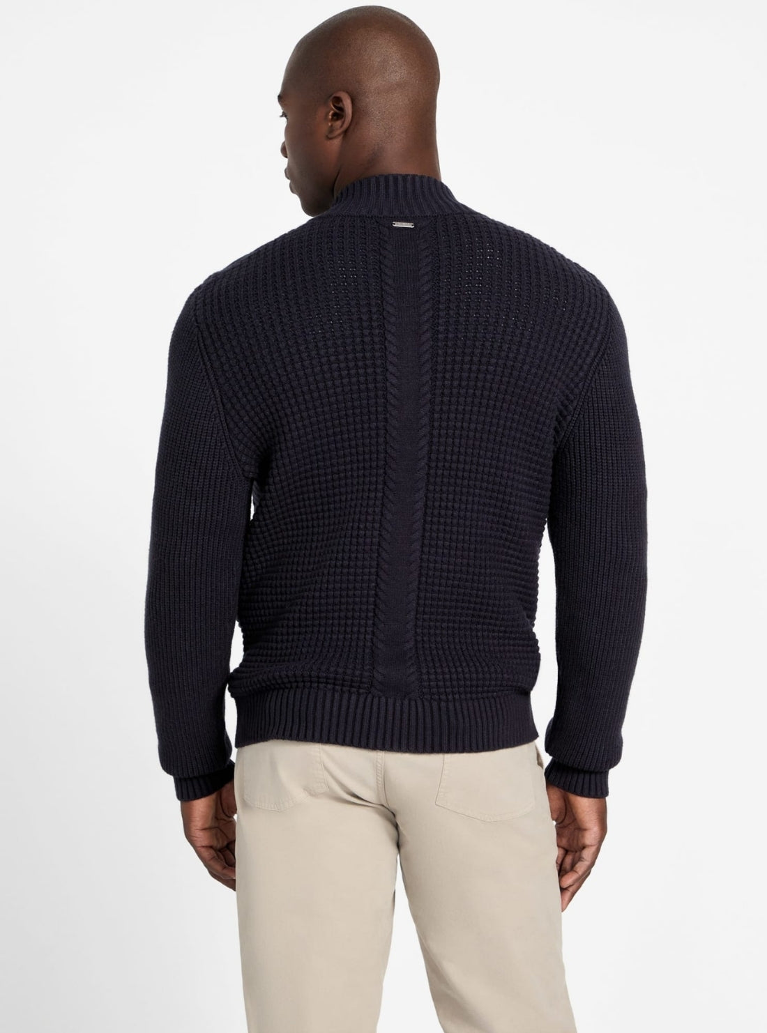 GUESS Mens Eco Smart Blue Ryder Waffle-Knit Cardigan M5BR40Z2ZK2 Back View