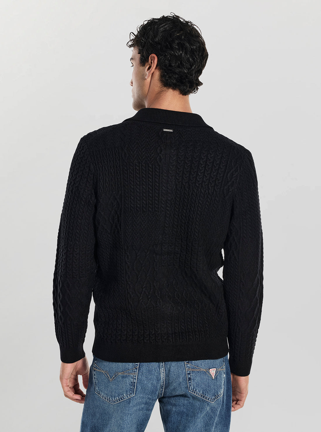GUESS Mens Black Myles Patchwork Cable Cardigan M5BR43Z2ZK2 Back View