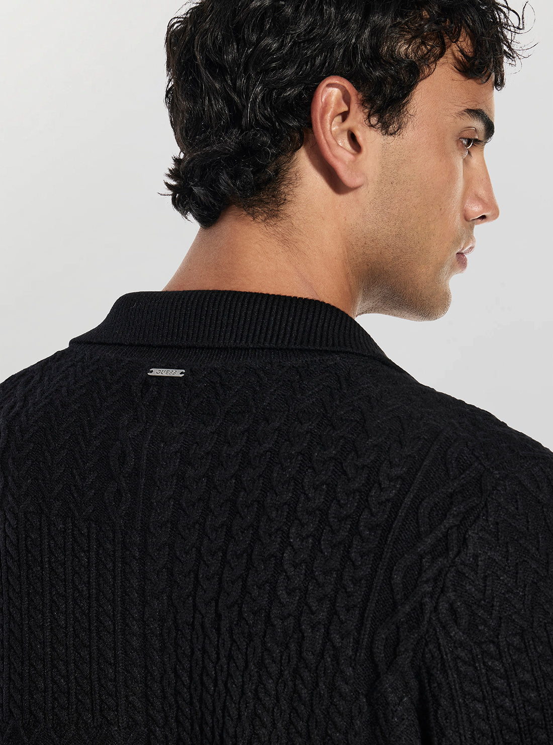 GUESS Mens Black Myles Patchwork Cable Cardigan M5BR43Z2ZK2 Back View
