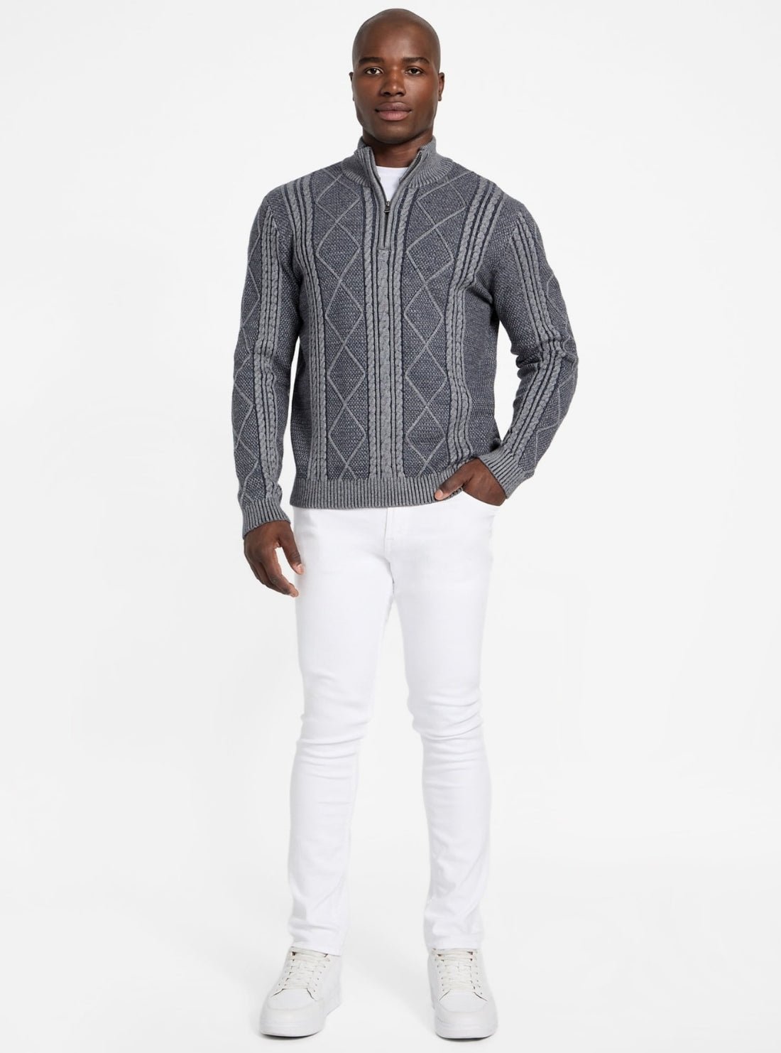 GUESS Mens Eco Marine Heather Noel Cable Sweater M5BR44Z2ZK2 Full View