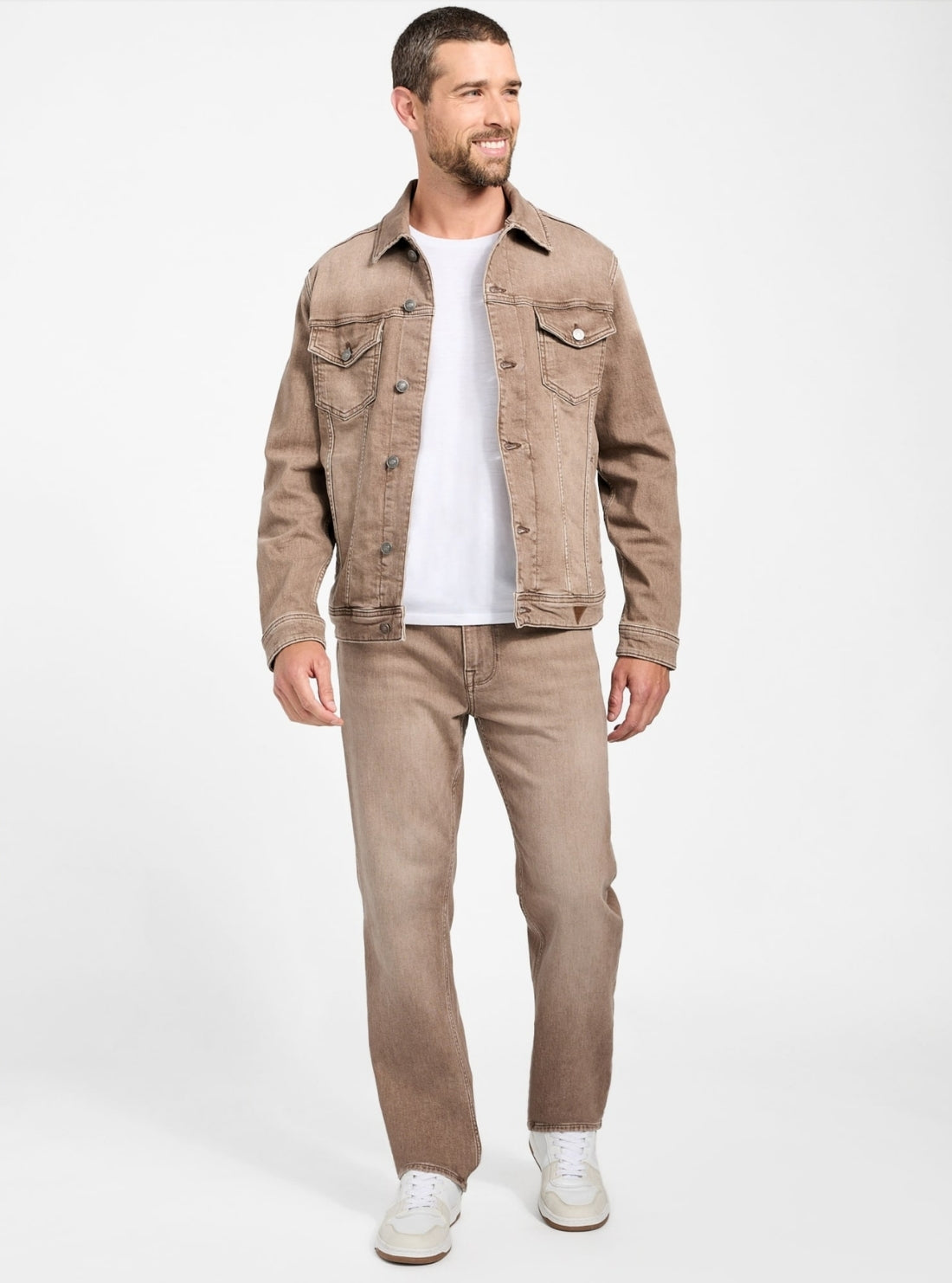 GUESS Mens Eco Brown Dean Denim Jacket M5BXN6D6150 Full View