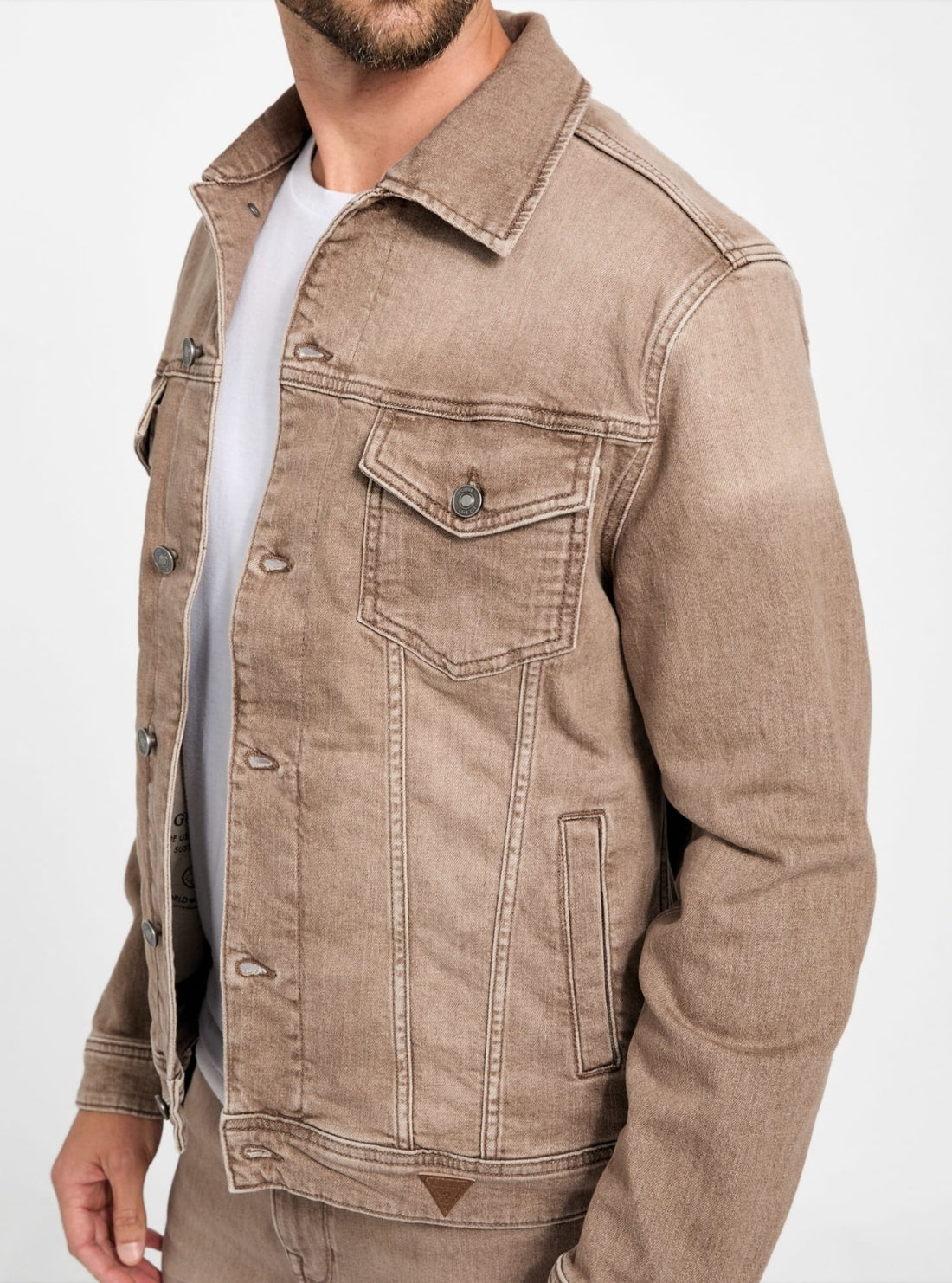 GUESS Mens Eco Brown Dean Denim Jacket M5BXN6D6150 Detail View