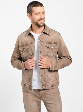GUESS Mens Eco Brown Dean Denim Jacket M5BXN6D6150 Front View