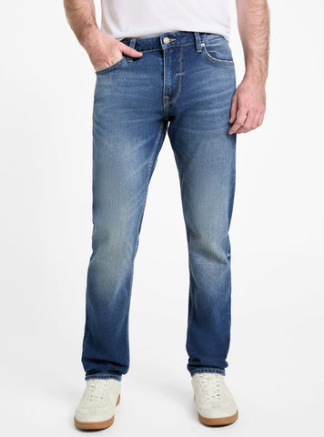 GUESS Mens Eco Mid Rise Regular Fit Finnley Tapered Jeans in Medium Wash M5GAS2D4Z80 Front View