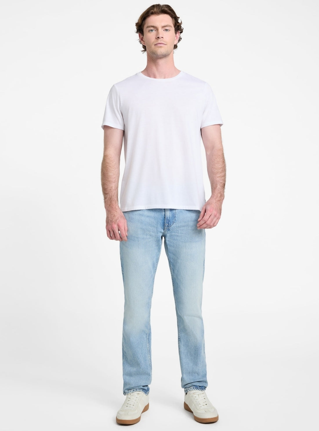 GUESS Mens Eco Mid Rise Regular Fit Finnley Tapered Jeans in Light Wash M5GAS2D4Z86 Full View