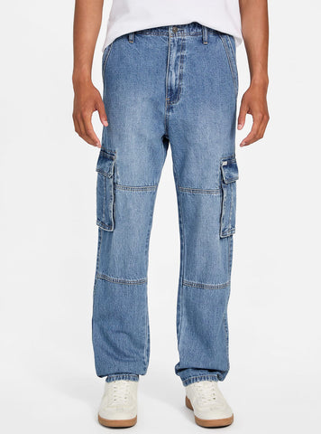 GUESS Mens Blue Owen Cargo Denim Pants M5GAT5D5QG0 Front View