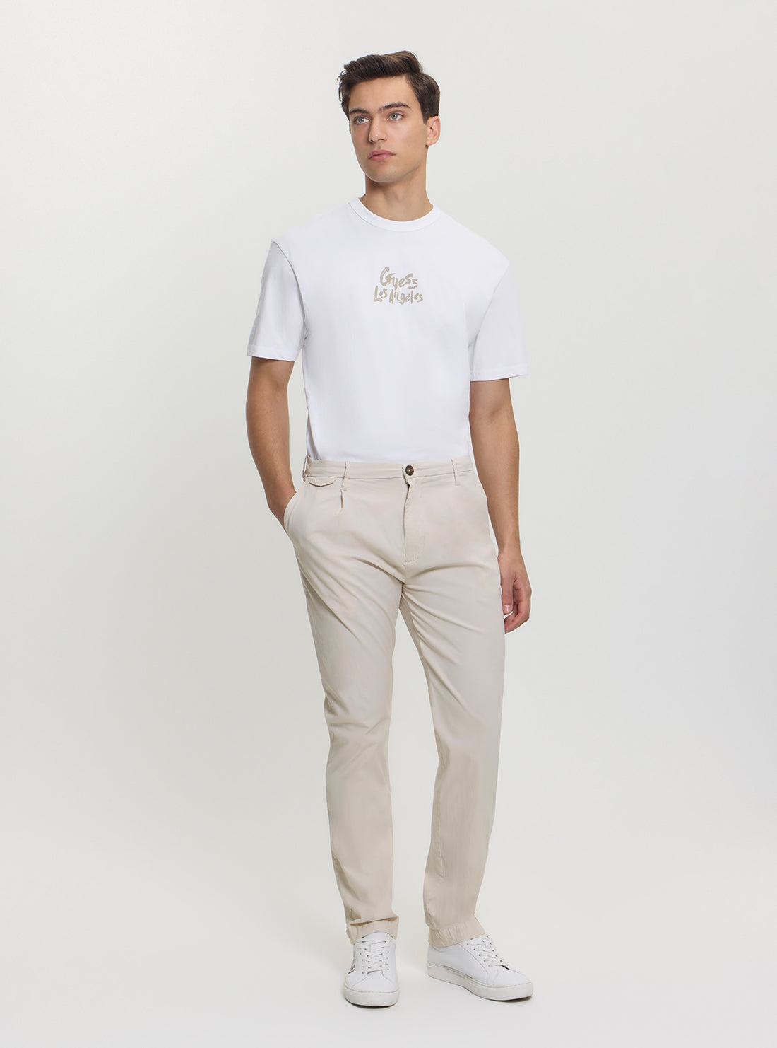 GUESS Mens Beige Mid-Rise Slim Fit Taylor Chino Pants M5GB24WH4GA Full View