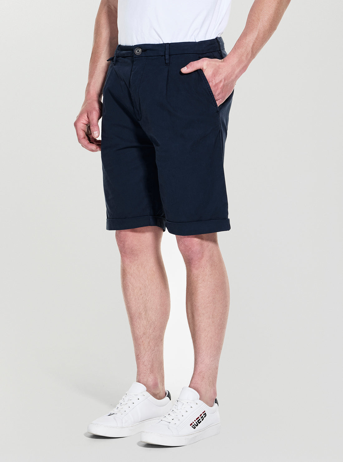 GUESS Mens Blue Taylor Chino Short M5GD26WH4GA Front Side View