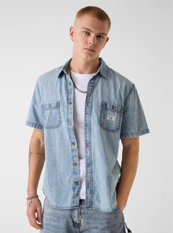 Guess Jeans Blue Regular Denim Shirt M5GH09D5NY1 Front View