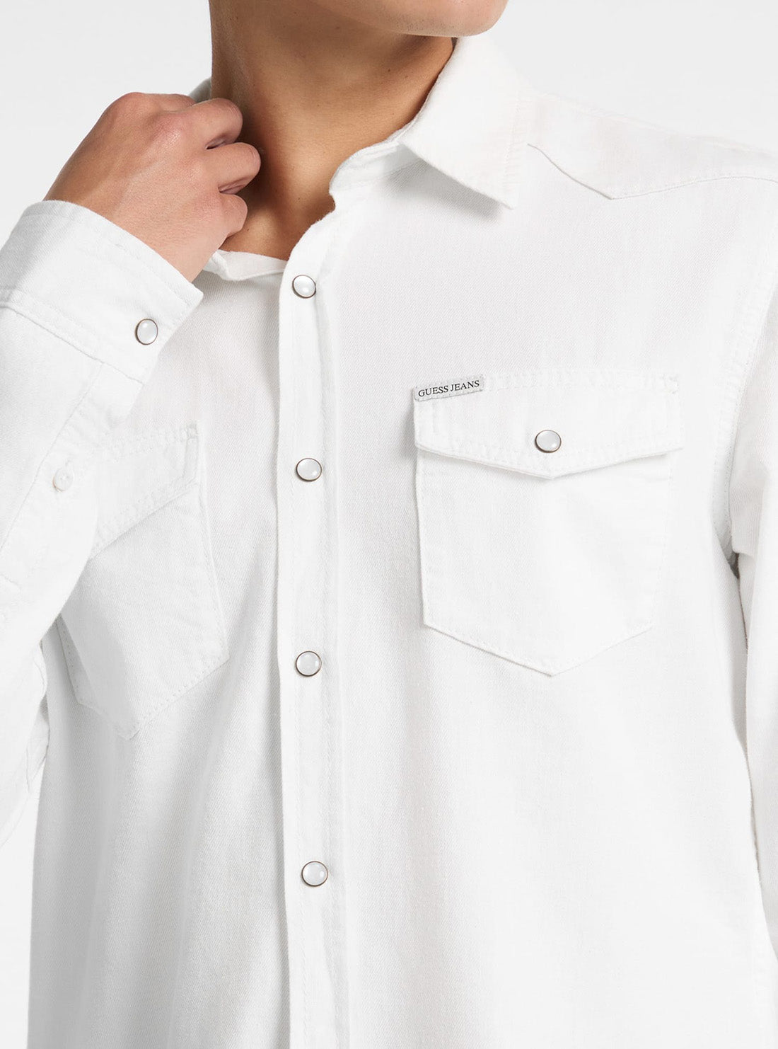Guess Jeans White Slim Denim Twill Shirt M5GH55D5NW1 Detail View