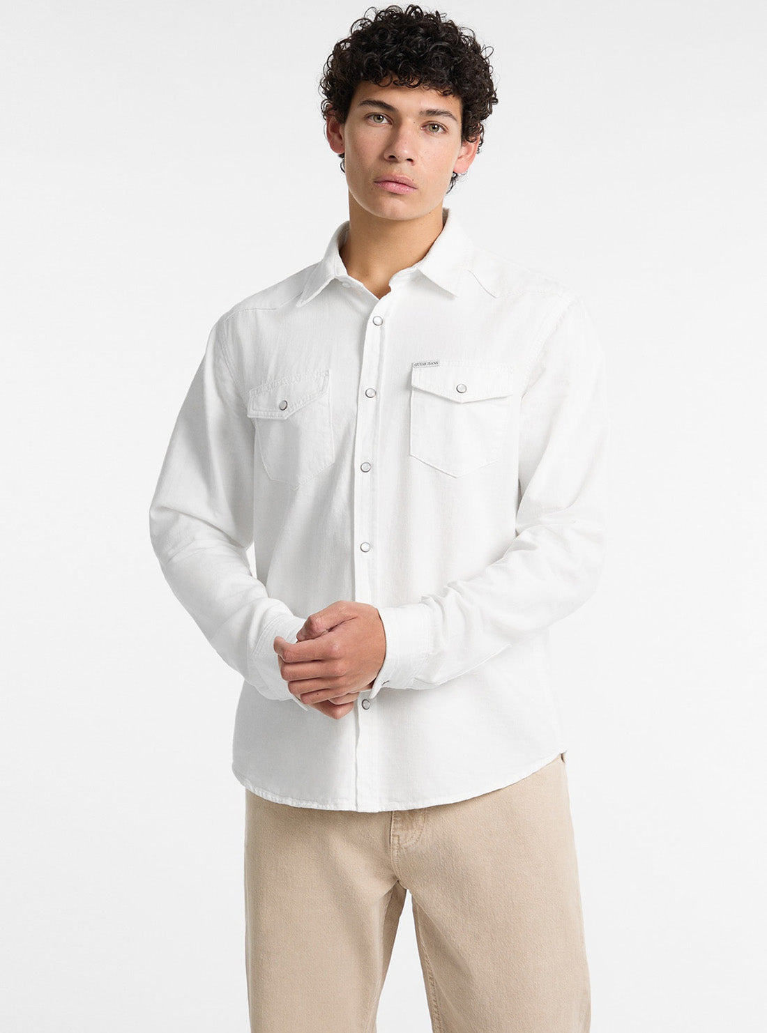 Guess Jeans White Slim Denim Twill Shirt M5GH55D5NW1 Front View