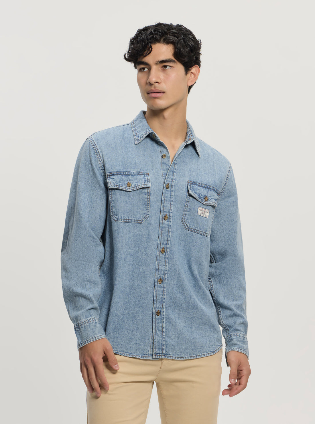 Guess Jeans Eco Blue Denim Long Sleeve Shirt M5GH56D5M82 Front View