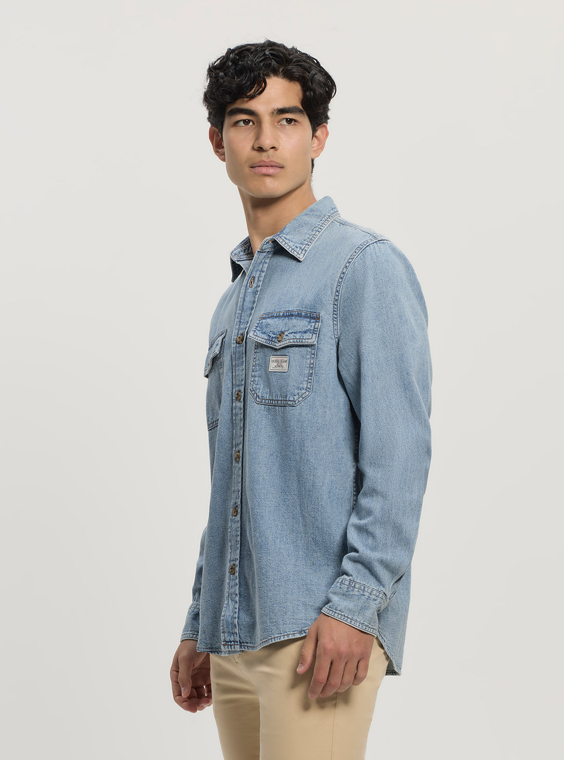 Guess Jeans Eco Blue Denim Long Sleeve Shirt M5GH56D5M82 Side View