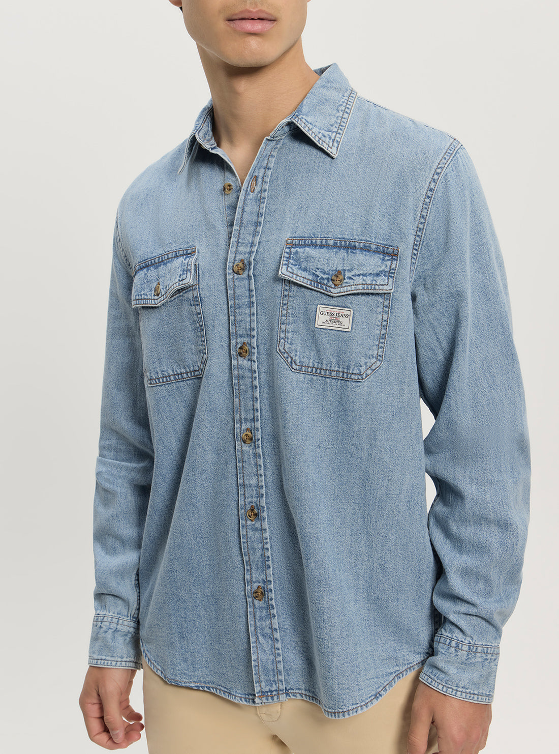 Guess Jeans Eco Blue Denim Long Sleeve Shirt M5GH56D5M82 Detail View