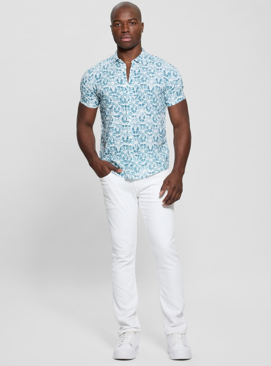 GUESS Mens Eco Blue Watercolor Ryaon Shirt M5GH58WD4Z2 Full View