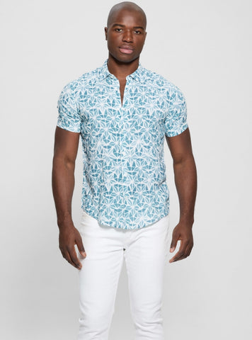 GUESS Mens Eco Blue Watercolor Ryaon Shirt M5GH58WD4Z2 Front View