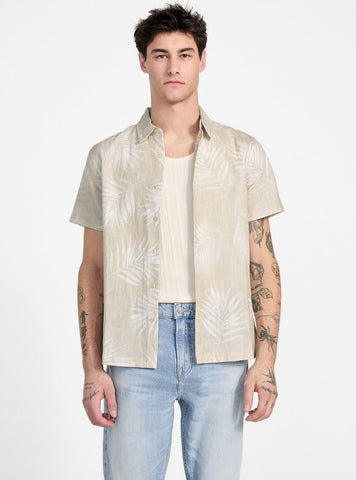 GUESS Mens Beige Textured Palm Shirt M5GH68WH3A0 Front View