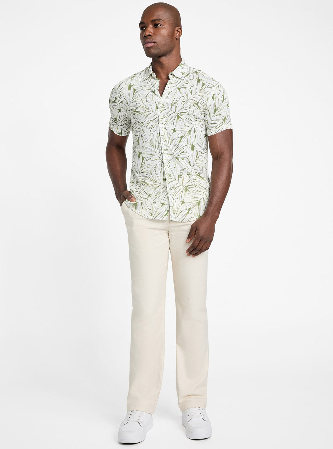 Green Rayon Palm Shirt M5GH75WD4Z2 Full View