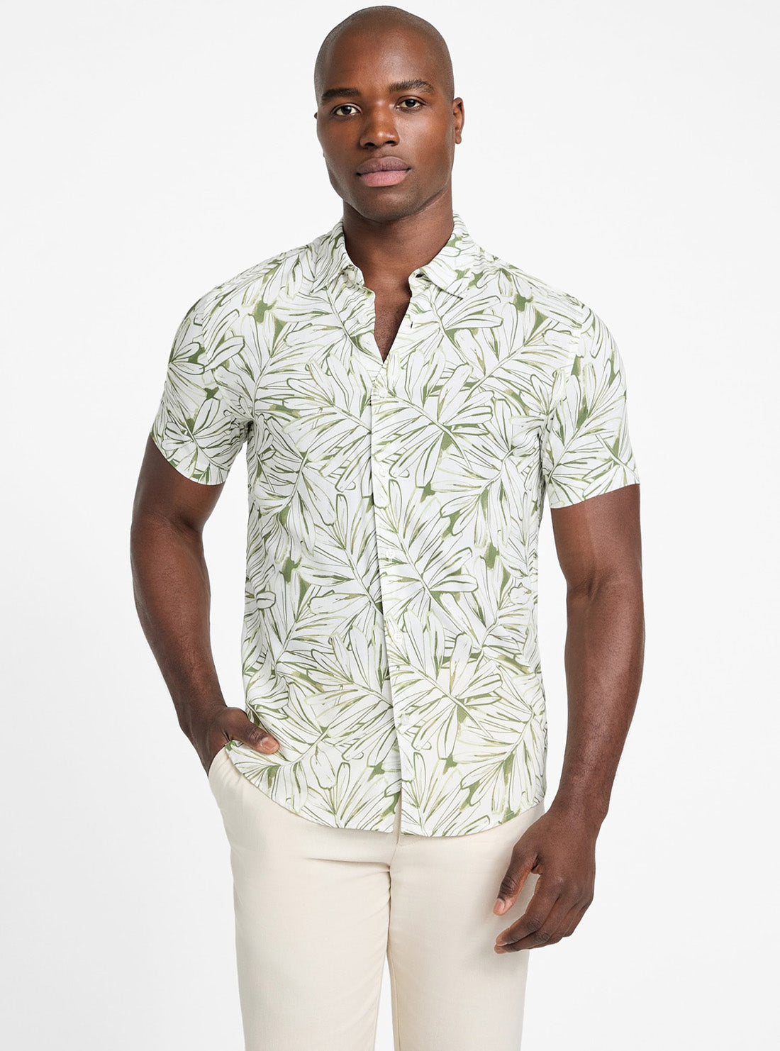 Green Rayon Palm Shirt M5GH75WD4Z2 Full View