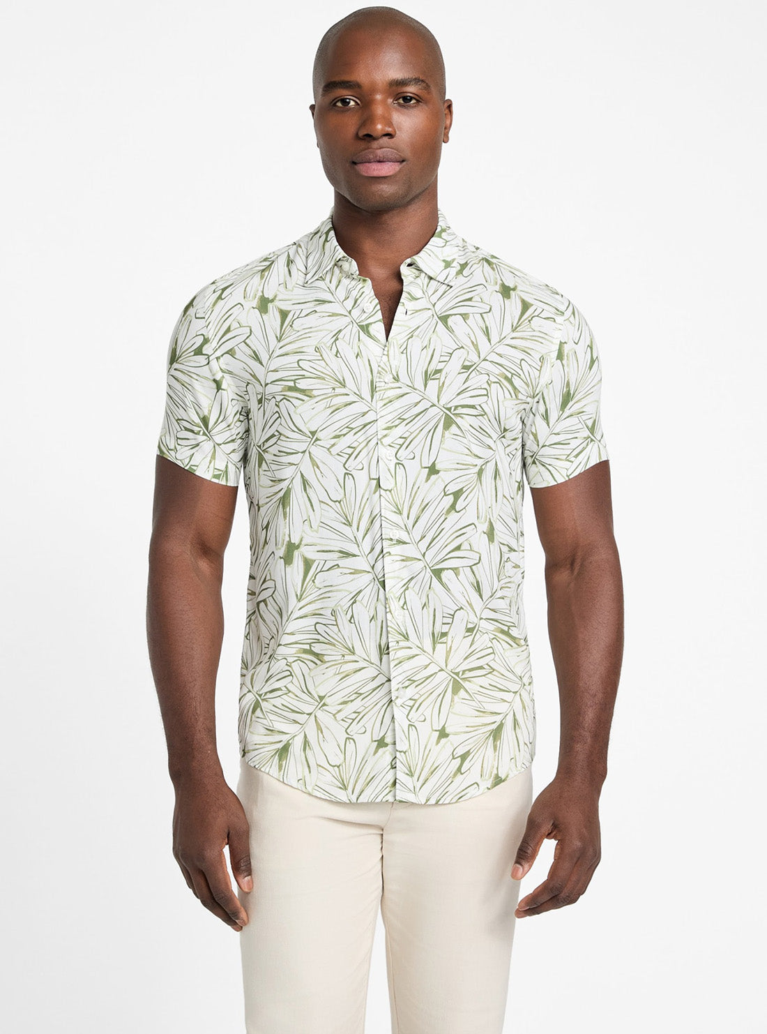 Green Rayon Palm Shirt M5GH75WD4Z2 Front View