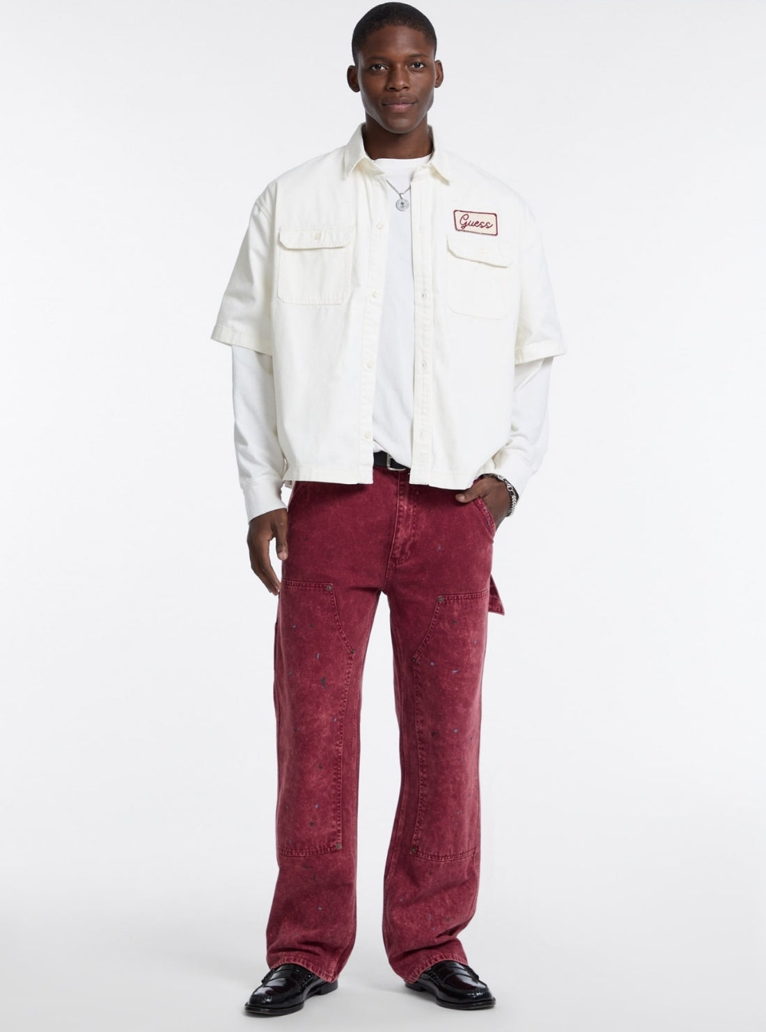 Guess Originals Beige Boxy Short Sleeve Shirt M5GH84WGCVA Full View