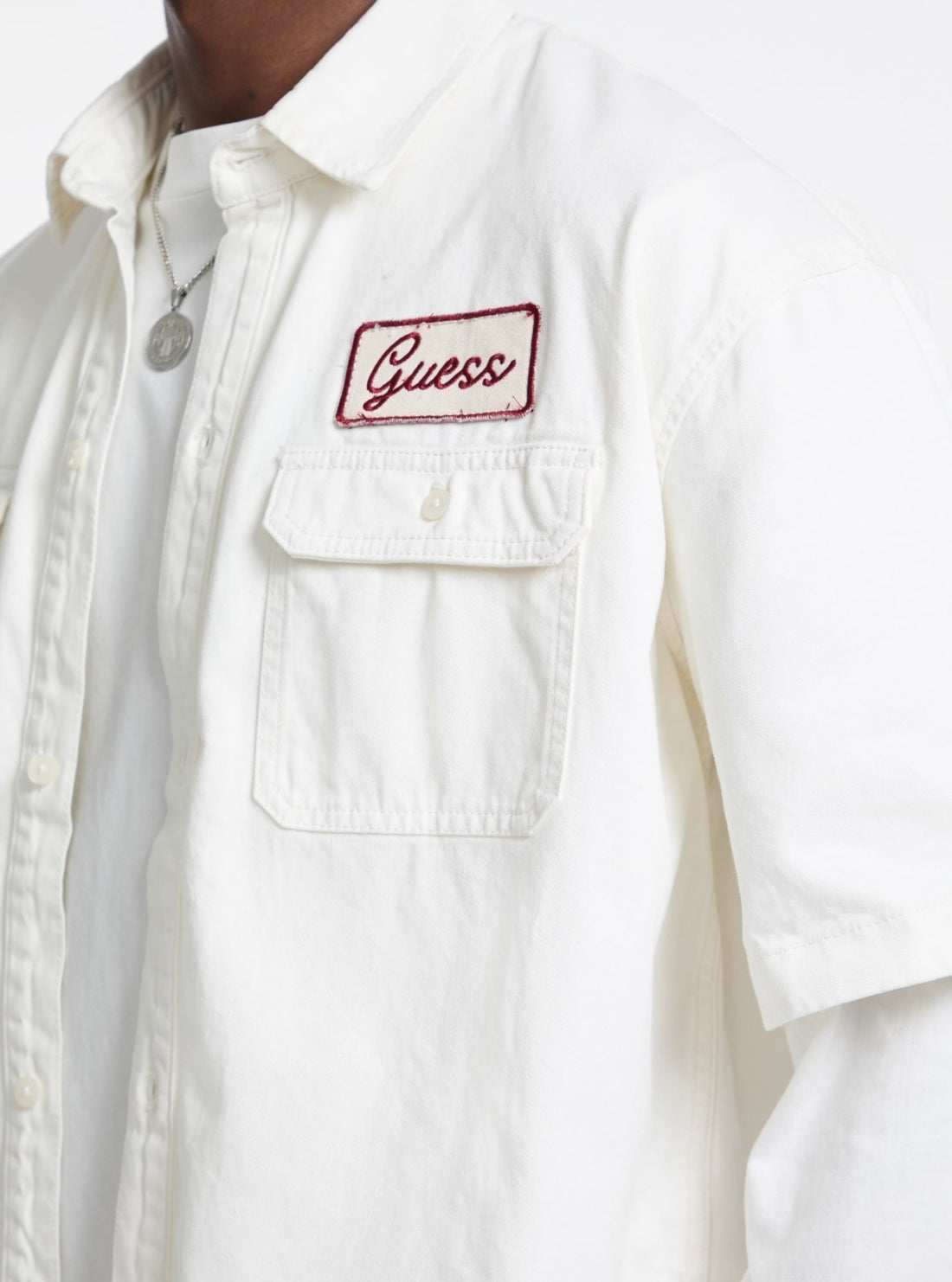 Guess Originals Beige Boxy Short Sleeve Shirt M5GH84WGCVA Detail View