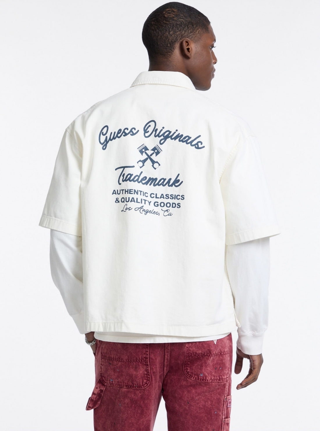 Guess Originals Beige Boxy Short Sleeve Shirt M5GH84WGCVA Back View