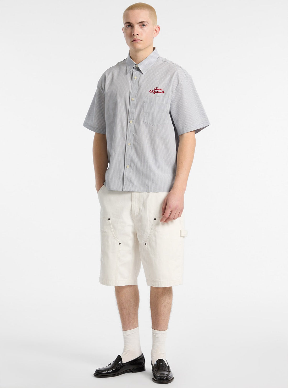 Guess Originals Blue Striped Poplin Shirt M5GH86WH7Q1 Full View