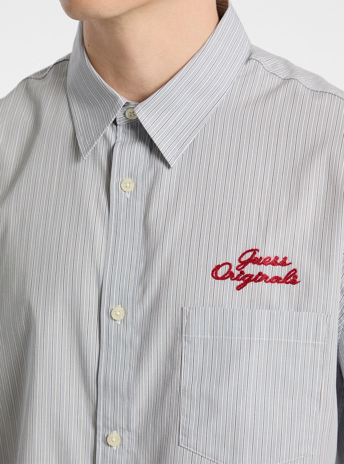 Guess Originals Blue Striped Poplin Shirt M5GH86WH7Q1 Detail View