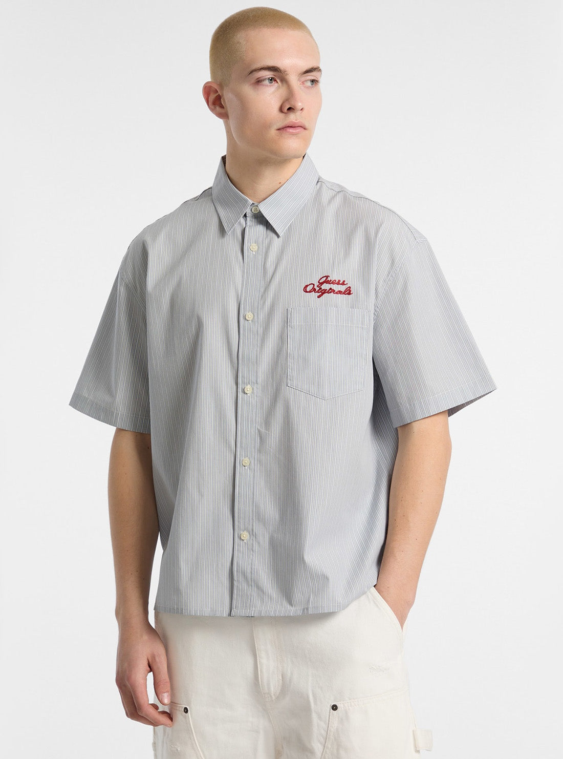 Guess Originals Blue Striped Poplin Shirt M5GH86WH7Q1 Front View