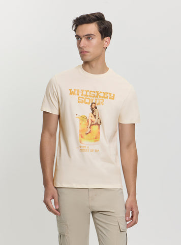 GUESS Mens Eco Beige Whiskey Sour Graphic T-Shirt M5GI01KBW41 Front View