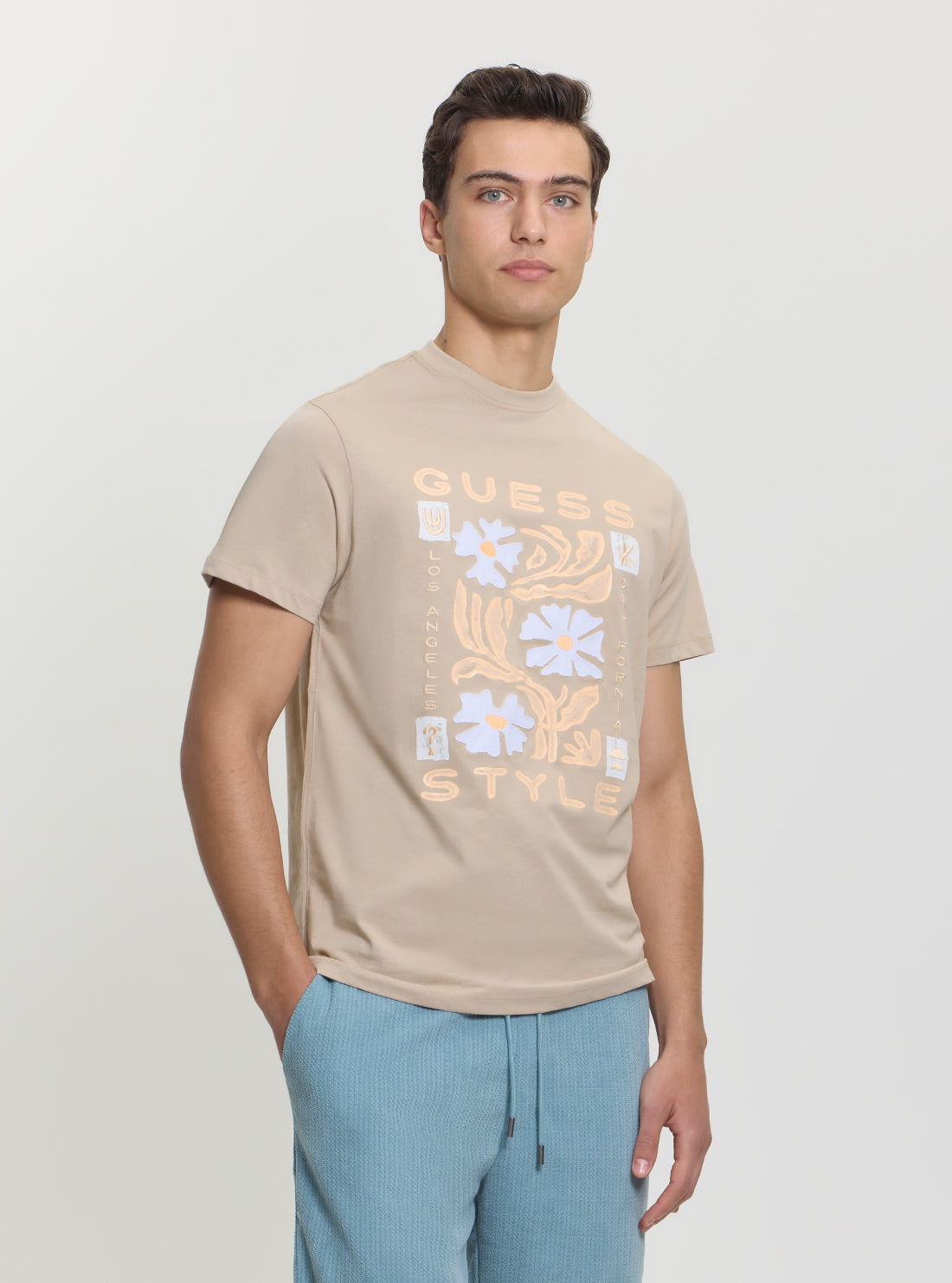 GUESS Mens Beige Guess Style T-Shirt M5GI05I3Z14 Front View