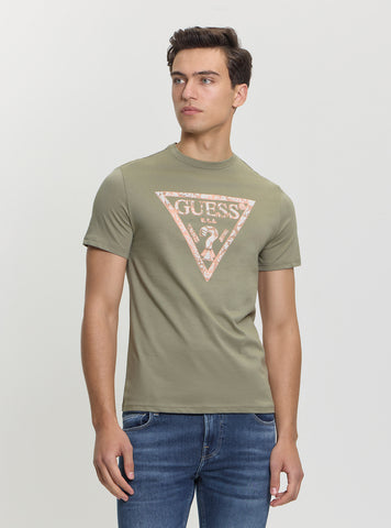 GUESS Mens Green Logo Triangle Tee M5GI06I3Z14 Front Side View
